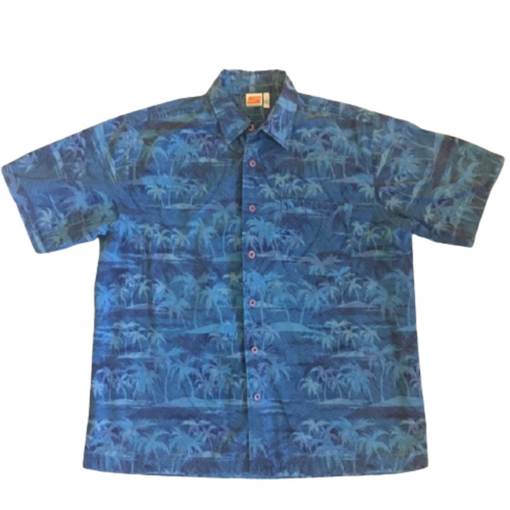 Sideout Hawaiian Shirt Vintage 90s Blue Cotton 2XL